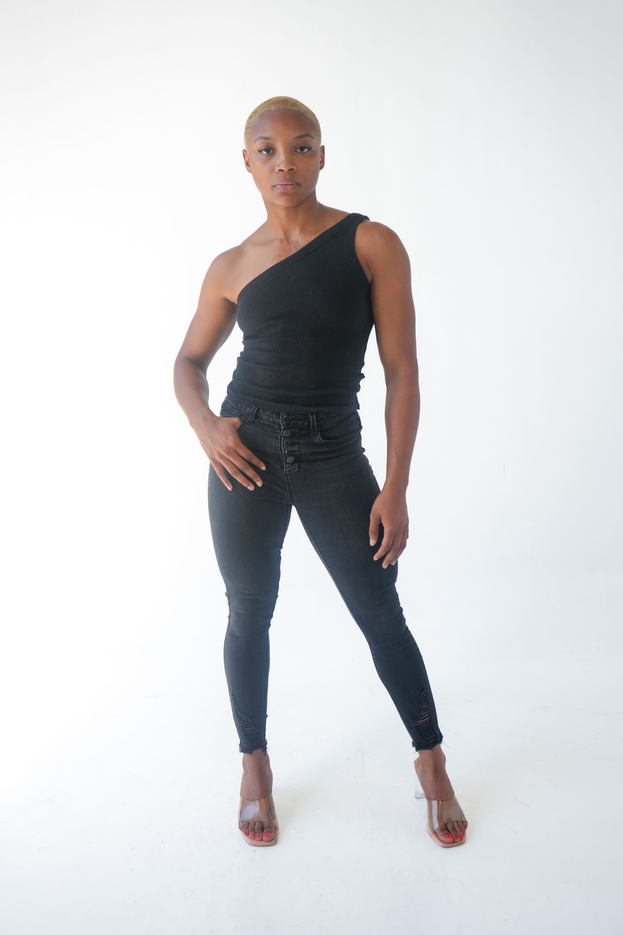 Full-length digital on a white studio backdrop